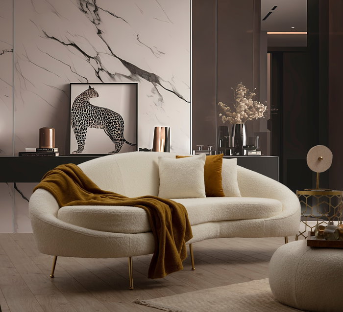 Atelier Del Sofa Eses - Cream Bouclett Sofá de 3 Plazas Crema